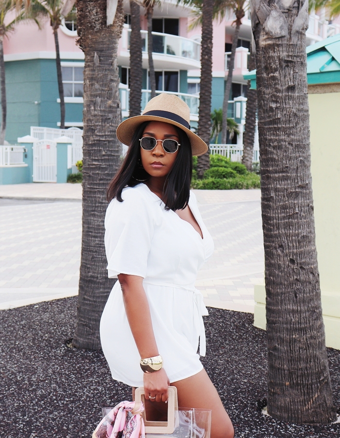 Vacay Vibes: White Scalloped Romper Look